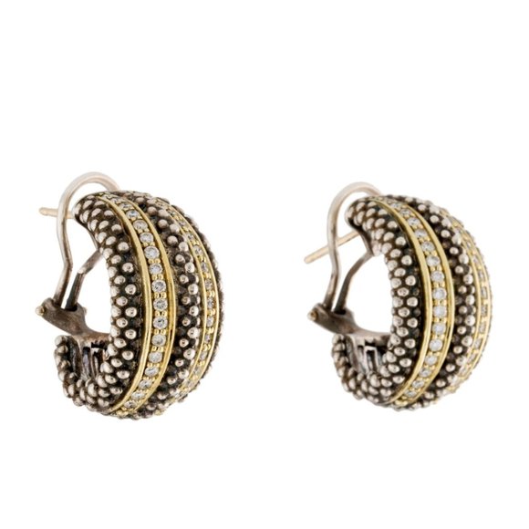 LAGOS .70CTW DIAMOND 18K & 14K GOLD & STERLING SILVER CAVIAR EARCLIPS EARRINGS